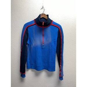 Womens Demetre Wool Sweater Pure Virgin Blue Red Pullover 80s VTG Stained Small